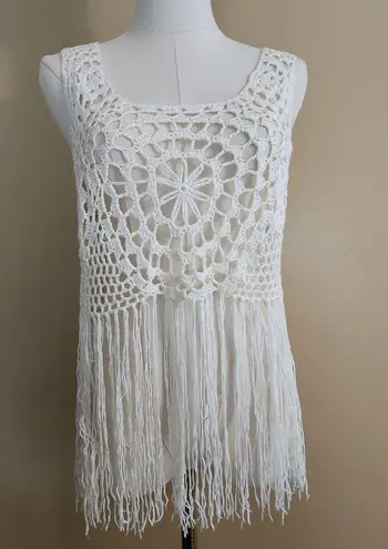 Full Tilt Ivory Knit Fringe Top, Women's Small