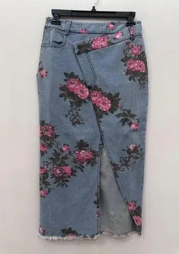Boutique Floral Print Cropped Top Crisscross Waist Thigh-high Slit Jeans Skirt Size S/M