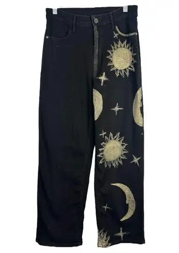 Time And Tru Time Tru Sz 4 Jeans Black Straight Hand Painted Gold Lunar Sun Witch Grunge 1602