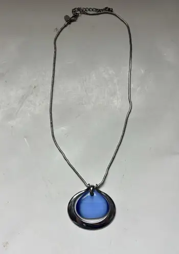 Lia Sophia Bayside Necklace Silver Blue Fiber Optic Stone Pendant Snake Chain