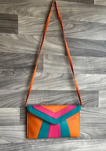 Orange and Pink Chevron Clutch with Geometric Design