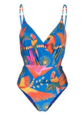 Farm Rio Blue Macaw Party One-Piece Swimsuit, Size Small, $214