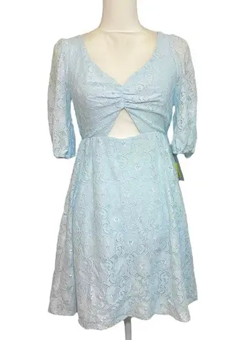 Nsr NWT  Ice Blue Lace Cutout Mini Dress Party Short Sleeves Fit & Flare New