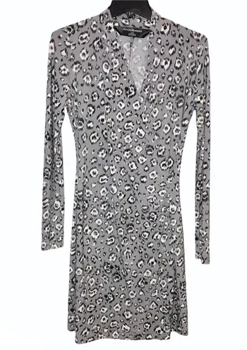 Norma Kamali Faux Wrap Animal Print Dress Grey S