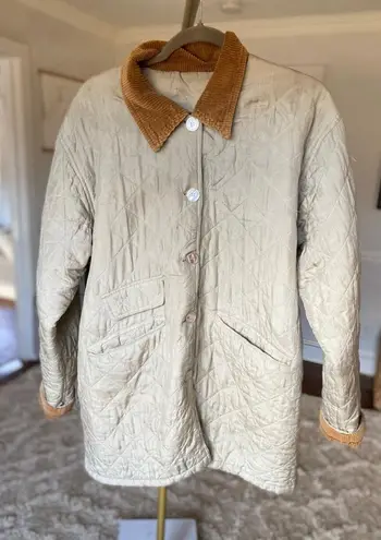 Bogari Silk Camel Quilted Jacket L Corduroy Collar Quiet Luxury Equestrian VTG Tan Size M
