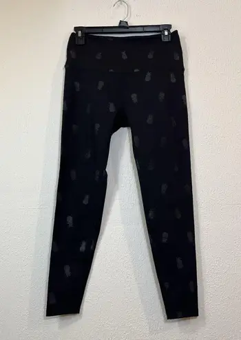 Beyond Yoga High Waisted Leggings Sz M Black Novelty Print Pineapple