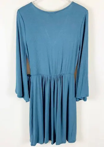 Bobeau Small Dusty Teal Blue Forest Faux Wrap Dress