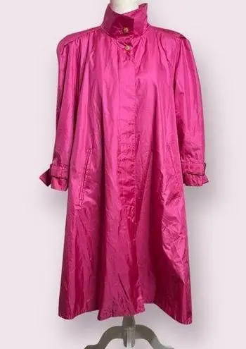 Vintage 80s J. Gallery Bright Pink Long Coat Jacket Raincoat Women’s Size 5/6