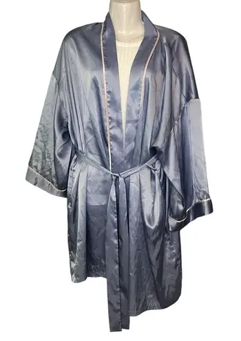 Vintage Cerie Women's XL Blue Satin Nightgown Belted Lightweight Night Gown Robe