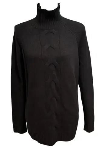 Garnet Hill Size XS Cable Detail Cashmere Tunic Sweater Black Oversized