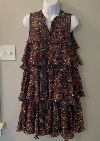 MISA Los Angeles Emogene chiffon dress in Peacock abstract pattern size x-small - Image 4