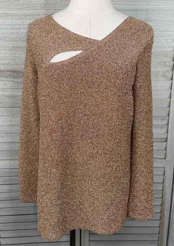 CLARA SUN WOO Bronze Metallic Long Sleeve Cutout Top