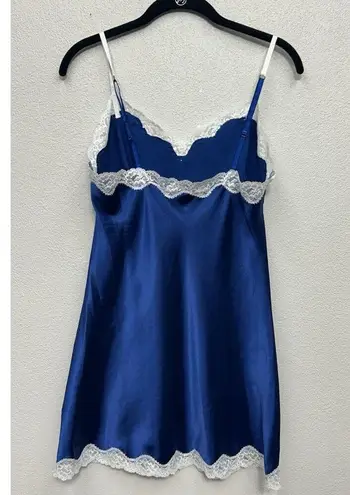 Victoria's Secret Vintage  90s Y2K Blue White Lace Trim Slip Dress Women Medium