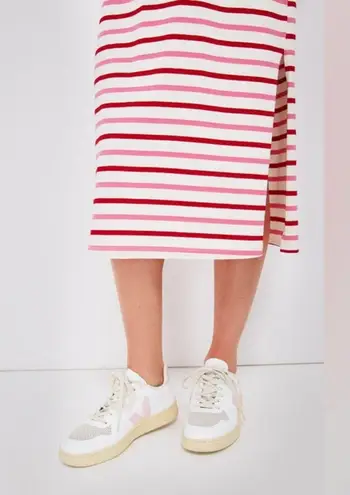 Pomander Place Gio Stripe Short Sleeve Long Maxi Dress Red Pink Small S