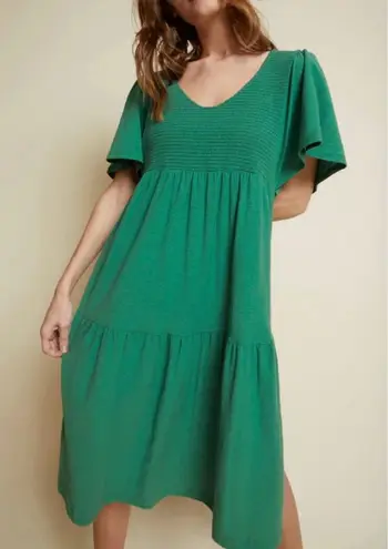 Nation Ltd Jacie Dress Fern Green Smocked Tiered Flutter Sleeve Midi Size S