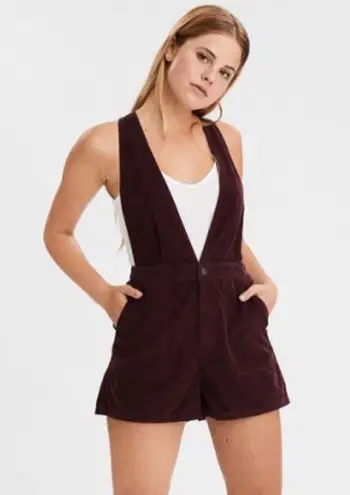 American Eagle  • burgundy corduroy overall shorts romper shortalls maroon romper