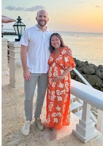 CHUFY Orange White Design Cupro Blend 3/4 Sleeves Lucia Maxi Dress Size Medium