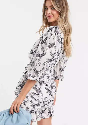In The Style Lorna Luxe Mini Wrap Mono Floral Print Dress
