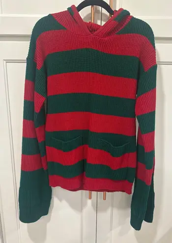 VTG hand loomed 100% virgin fiber Striped Knitted Sweater Womens Medium 80's Red
