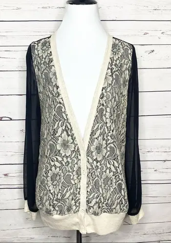 Camilla Tree Sheer Sleeve Lace Cardigan Size Small Black & Cream