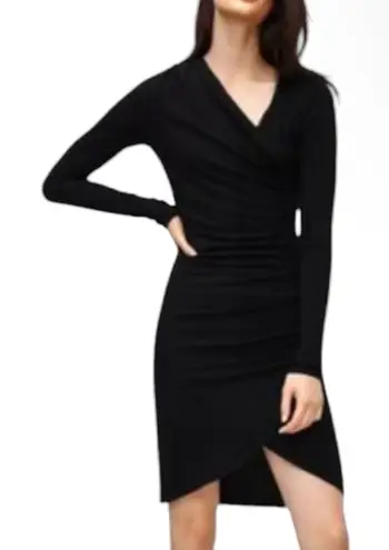 Wilfred Free Aritzia Black Long Sleeve Wrap Ruched Midi Dress Size Small