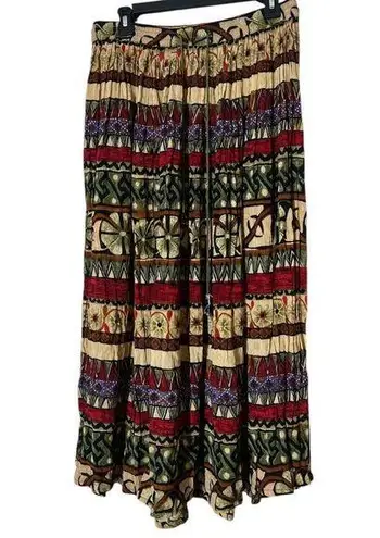 Vintage Pull On Geometric Earth Tone Maxi Skirt Sz L Boho Ren Fair Fairy Grunge Red Size L