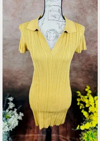 Lita by Ciara Rib Cotton Blend Polo Minidress Iced Coffee M Tan Size M