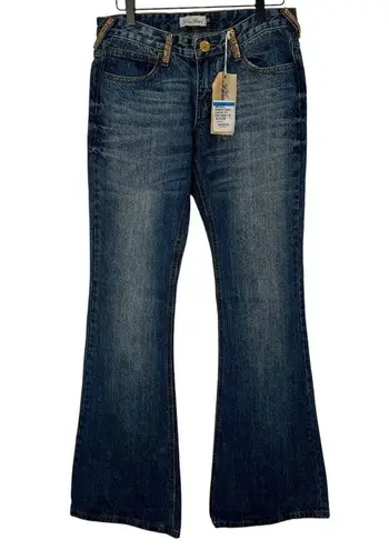 Blue Pearl Allen Schwartz Topaz Jeweled Jeans Blue 70s Flare Size 28 Y2K NWT