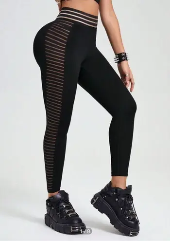 Slayoga High Waist Solid Color Mesh Contrast Yoga Leggings Black