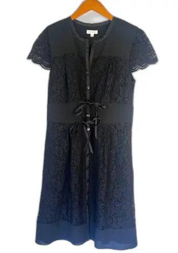 OC by OC Black Lace Button Front Satin Panel & Ribbon Ties Detail 8