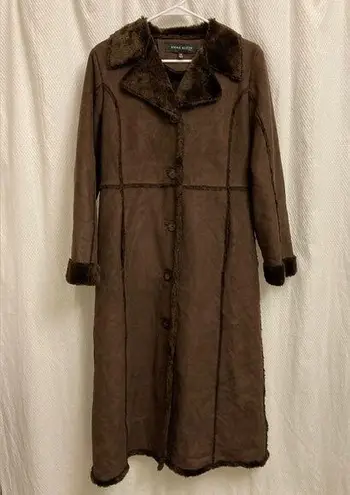 Anne Klein  Brown Faux Suede & Fur Overcoat