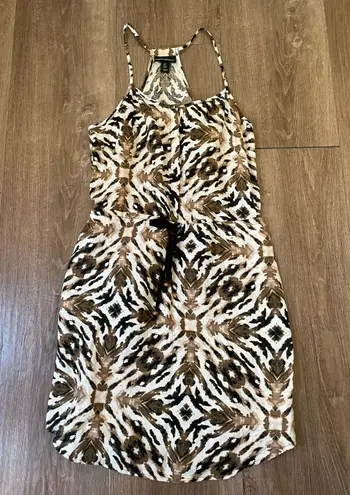 Cynthia Rowley animal print linen dress spaghetti straps pockets women’s size 2