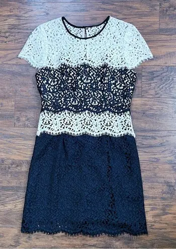 Milly • Gabrielle Dress color block lace two tone sheath black white cocktail