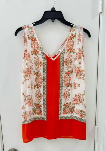 Violet+Claire  Orange Boho Floral Sleeveless V-neck Tank Blouse- Size Medium