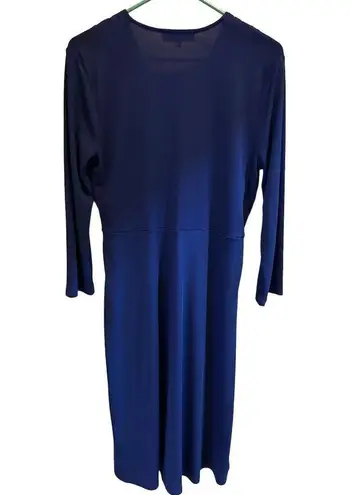 Jones New York  Women's Blue Long Sleeve Midi Dress Size L V-Neck Casual/Formal