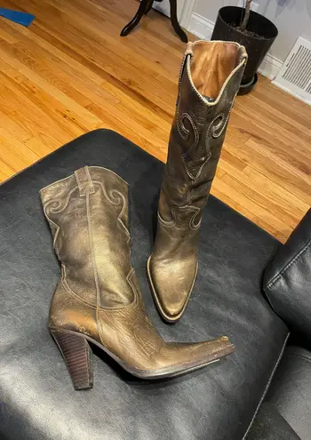 Steve Madden Steven By  Silvrado Vintage Y2k Embroidered Western Leather Chunky Block Heeled Kitten Pullover Riding Texas - Image 1