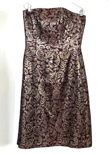 Talbots 8 GLAM halter evening Dress, shimmer gold and dark reddish background appearance.