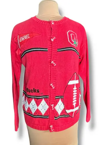 90s Ohio State Buckeyes Collegiate Football Button Knit Cardigan Sweater Medium Red