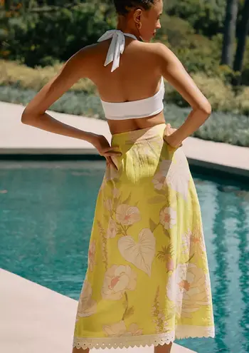 Farm Rio Garden Linen Blend Wrap Skirt, Size L