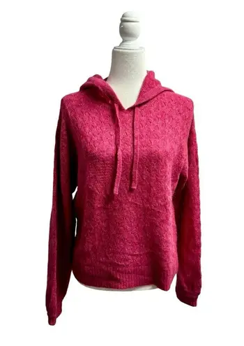 NEW NAADAM Soft Pointelle Knit Geo Pattern Alpaca Blend Hoodie Rose Pink Small S - Image 5
