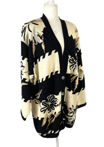 Jeanne pierre Vintage Button Up Knit Stripped Floral Cardigan Shoulder Pads 2X