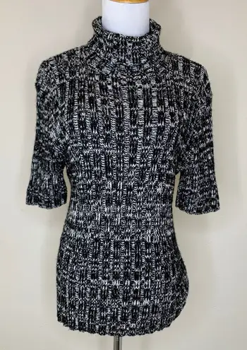 Vintage Mock Neck Marled Short Sleeve Sweater Sz XL Black