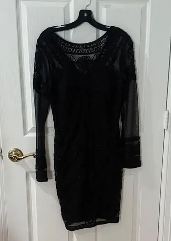 Lotus Threads Elegant Black Lace Dress with beading New York size 6