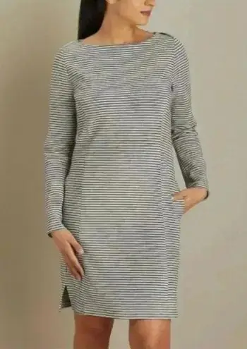 Duluth Trading Ponte Pro Dress Womens XS Black Gray Striped Knit Stretch Pockets