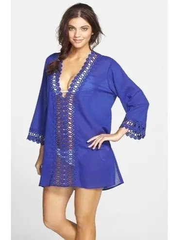 La Blanca 100% Cotton Hollow Out Crochet Applique Trim Swim Cover Up Tunic Dress