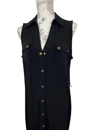 Carmen Marc Valvo 5 for $25|  Size L Sleeveless Gold Buttons Black Jersey Dress