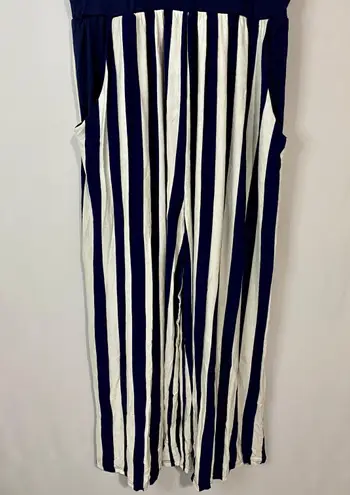 Egs California Women’s Sleeveless Blouson Jumpsuit Navy & White Stripe Size L