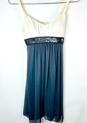 Sweet Storm Off White with Grey Sequin Size Small Y2K Formal Mini Dress Sheer