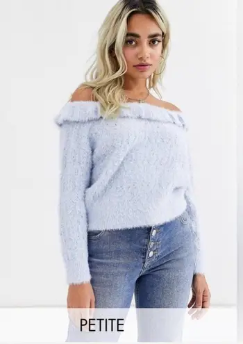 Miss Selfridge Petite Off-the-Shoulder Sweater Light Blue sz 2p