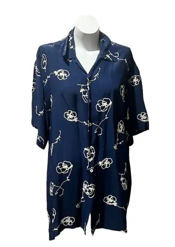 Equilibrio Italia Women's M Blue Floral Knee Length Shirt Dress Size L